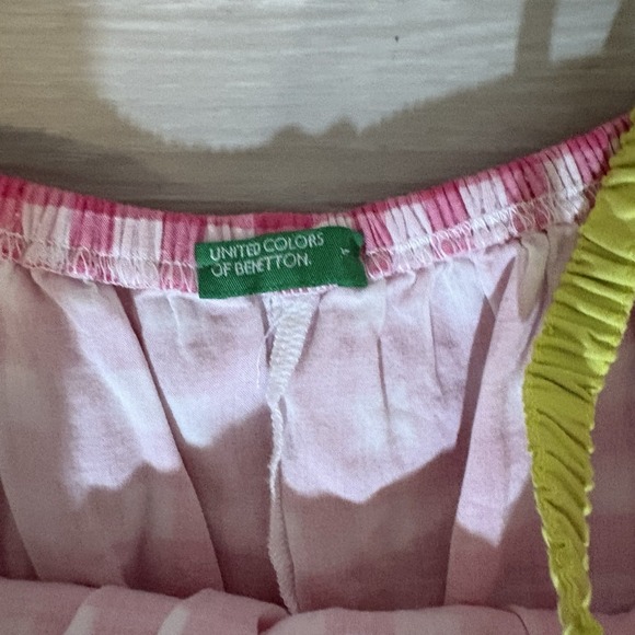 Benetton Little Girls Dress Gingham Ruffle Dress Off Shoulder Red Green Sz 11-12 - Picture 3 of 16